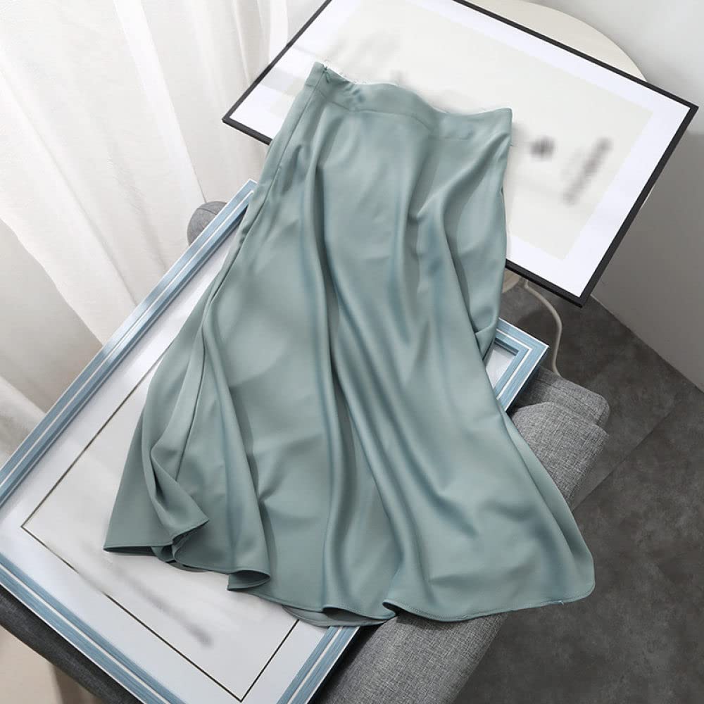 OZEO Rock Damen,Damen-Satin Midi-Faltenröcke Hellgrün Hohe Taille Hüftwickelrock Seitlicher Reißverschluss Elegante A-Linie Swing Geraffte Overknee Lange Röcke Für Mädchen Damen, Xs