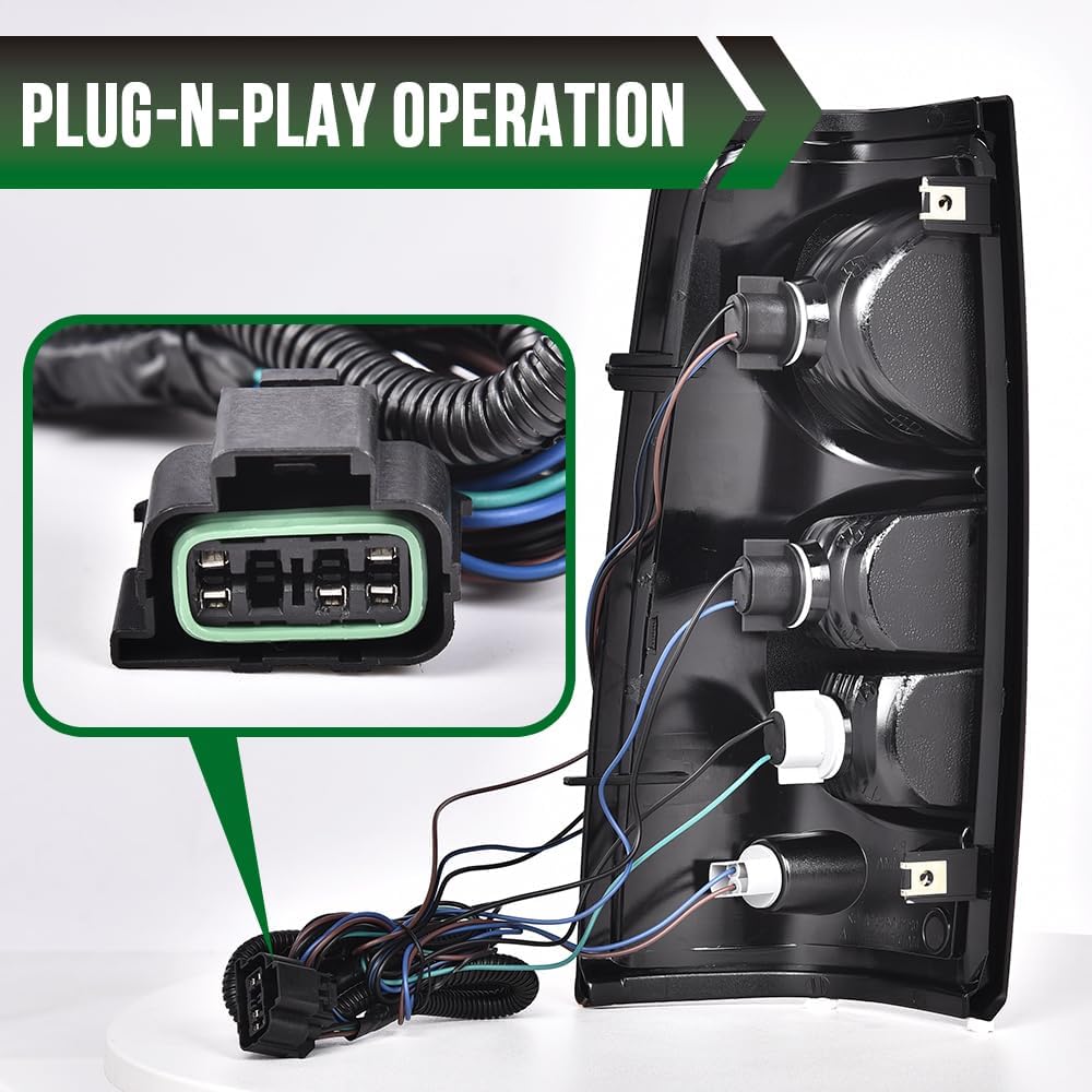 GRAND ORANGE Tail Light Assembly Rear Lights w/Wiring Harness Compatible With 2003-2006 Chevy Silverado 1500 2500 3500 Smoke Lens Brake Lamps Left & Right Pair GM2800174 GM2801174 19169005