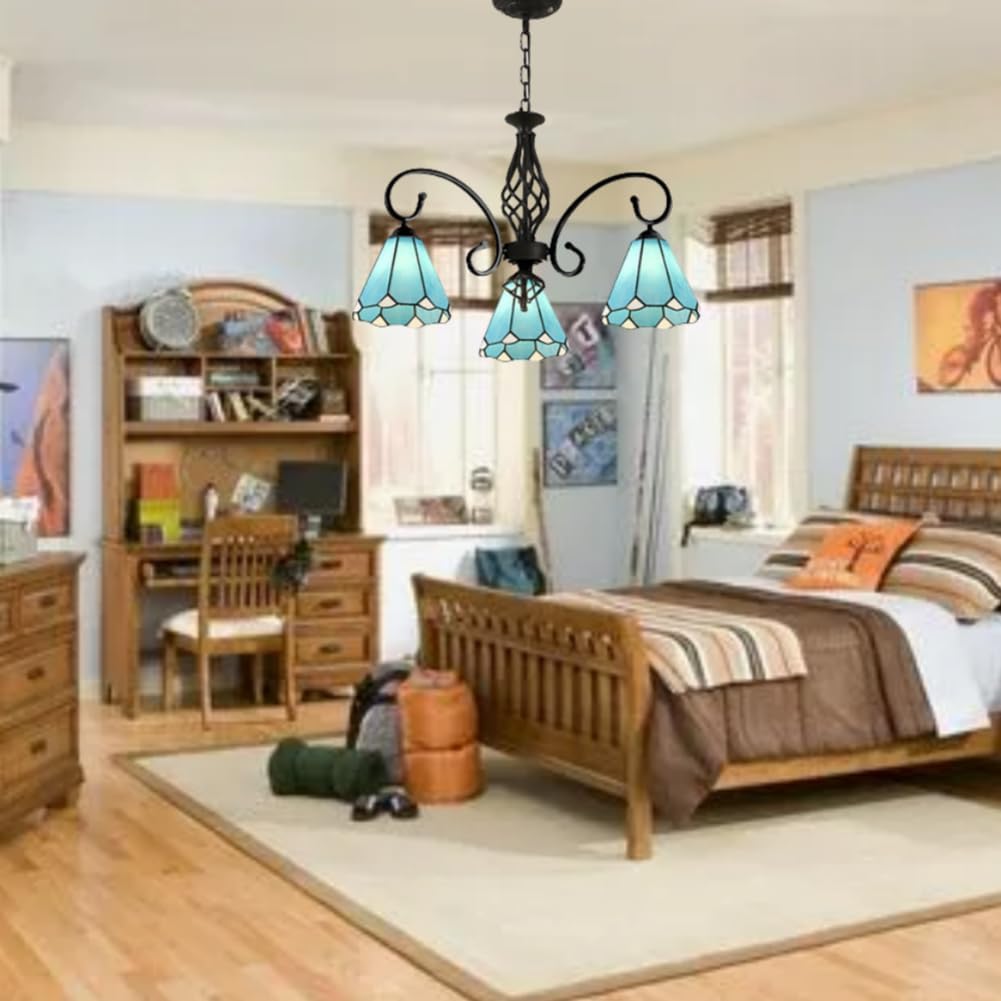 Modern Tiffany Style Chandelier White Stained Glass Chandeliers Cone Shape Glass Pendant Light 3 Lights Dining Room Hanging Lamp