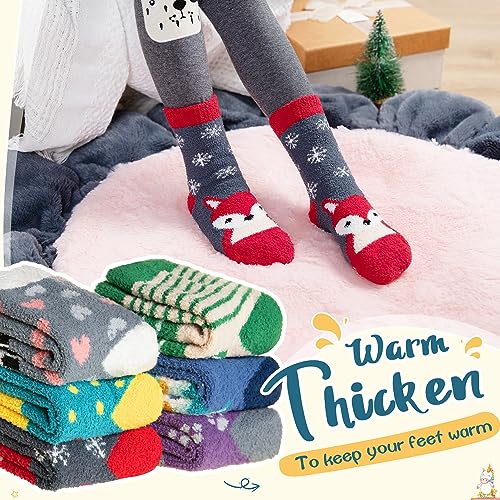Eyean Kids Fuzzy Socks Non Slip Soft Fluffy Slipper Grips Socks Warm Plush Cozy Cabin Boy Girls Crew Socks 6 Pairs2