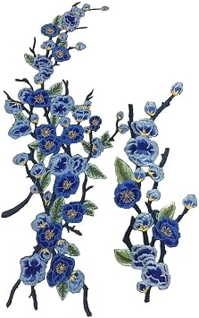 1set/2pcs Quince Sakura Flower Embroidery Iron On Patches DIY Decoration Appliques Blue