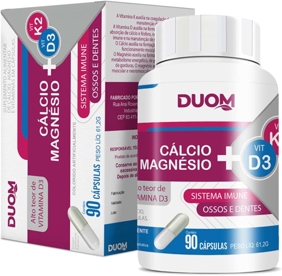Cálcio + Magnésio + Vitaminas K2 e D3 Com 90 Cápsulas Duom
