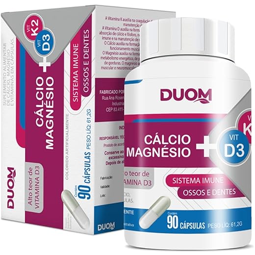 Cálcio + Magnésio + Vitaminas K2 e D3 Com 90 Cápsulas Duom