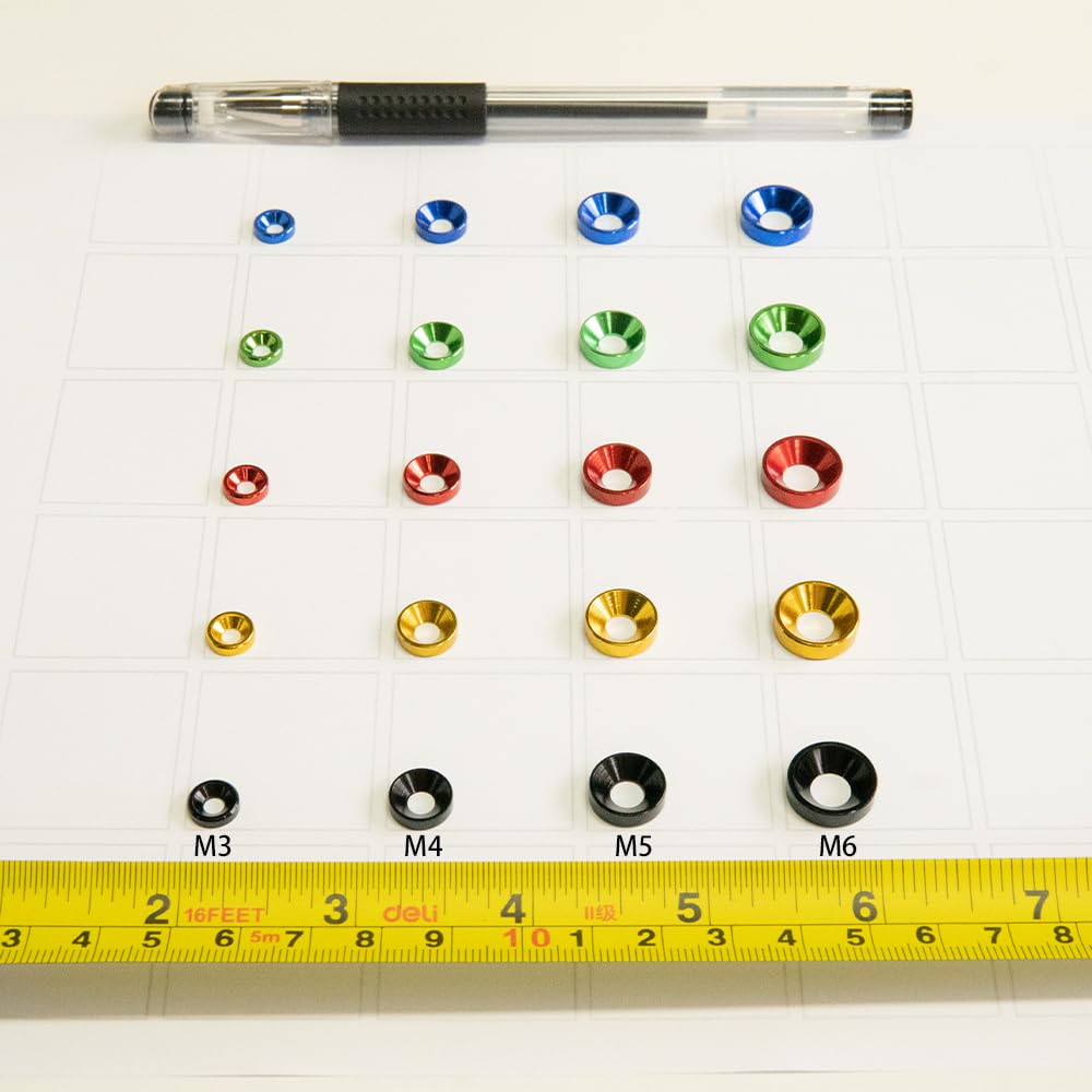 [80PCS] M3 Finishing Countersunk Washers, Anodized Aluminum Alloy, Head Washers Gaskets Cup Shim for Screw RC/FPV/PC/Drone/Mechanical Accessories Parts, Mixed Color