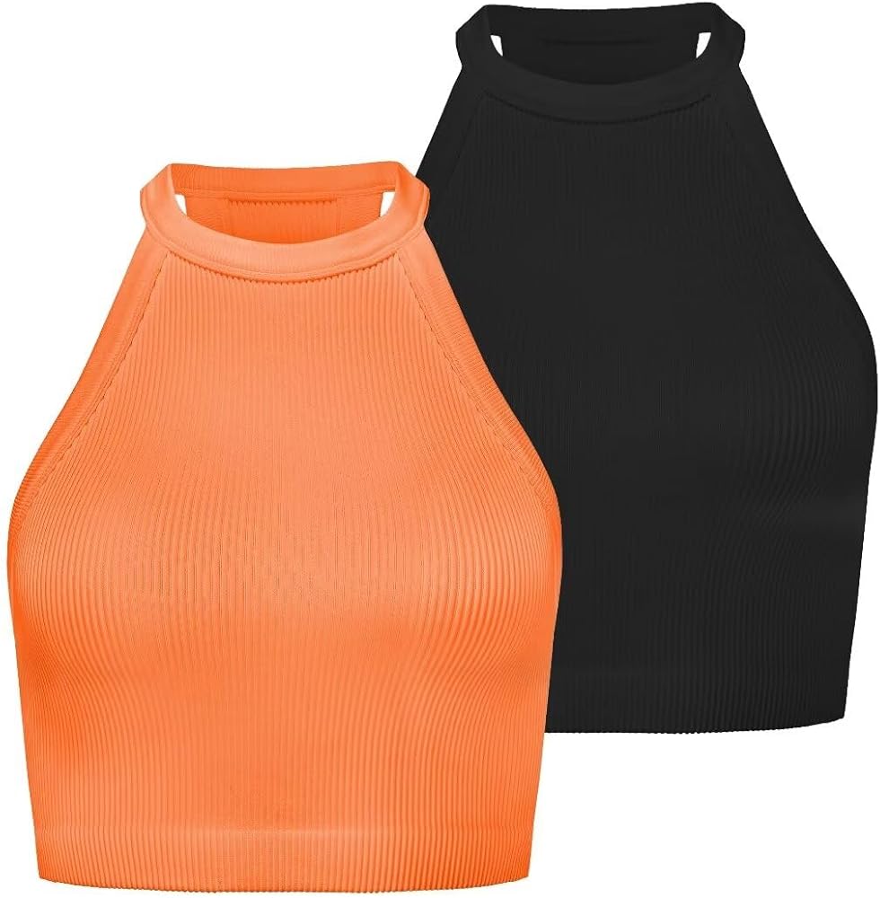 Sunzel Ribbed Tank Tops for Women, Halter High Neck Seamless Cute