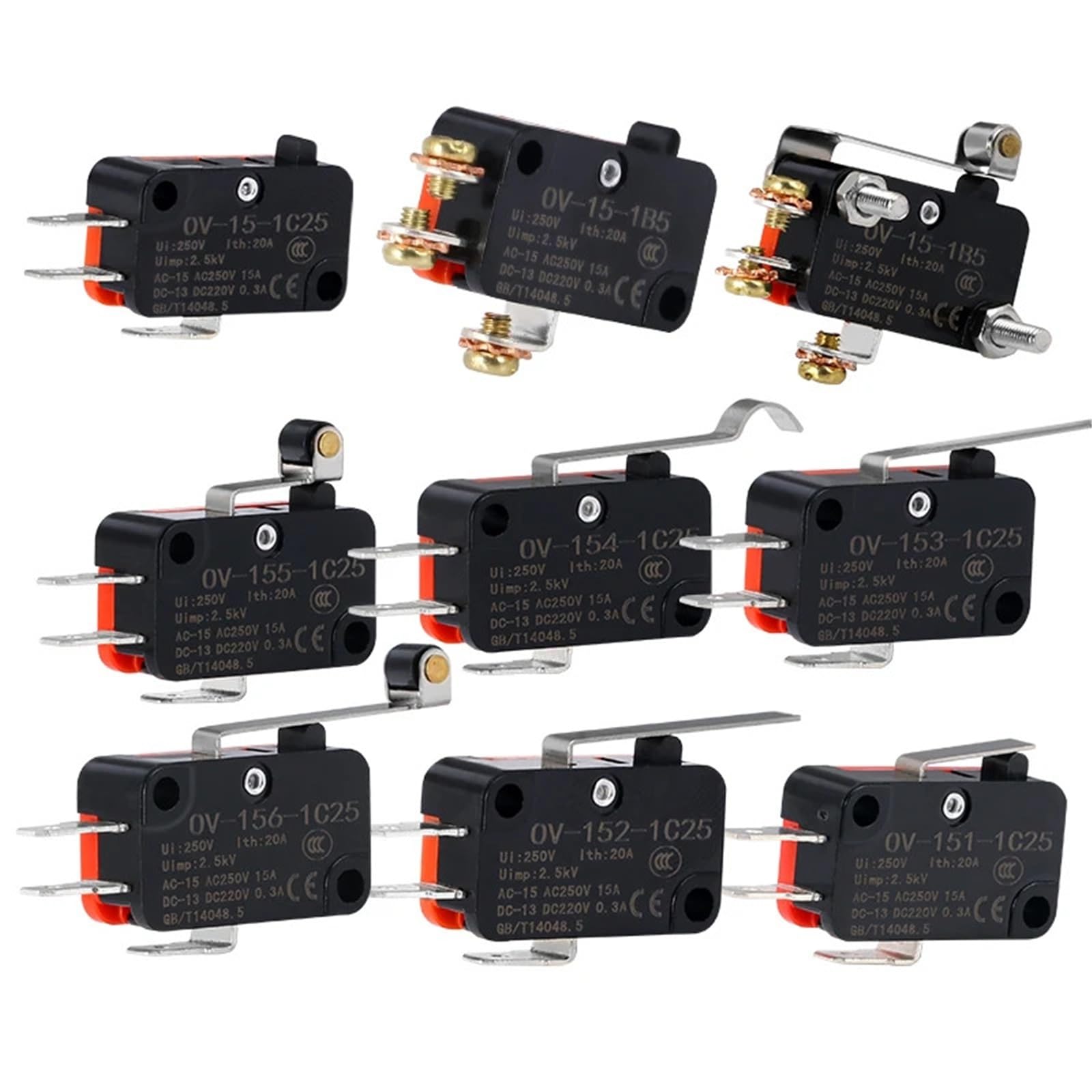 Interruptor de límite momentáneo V-155-1C25 micro switch SPDT de 5 terminales 8