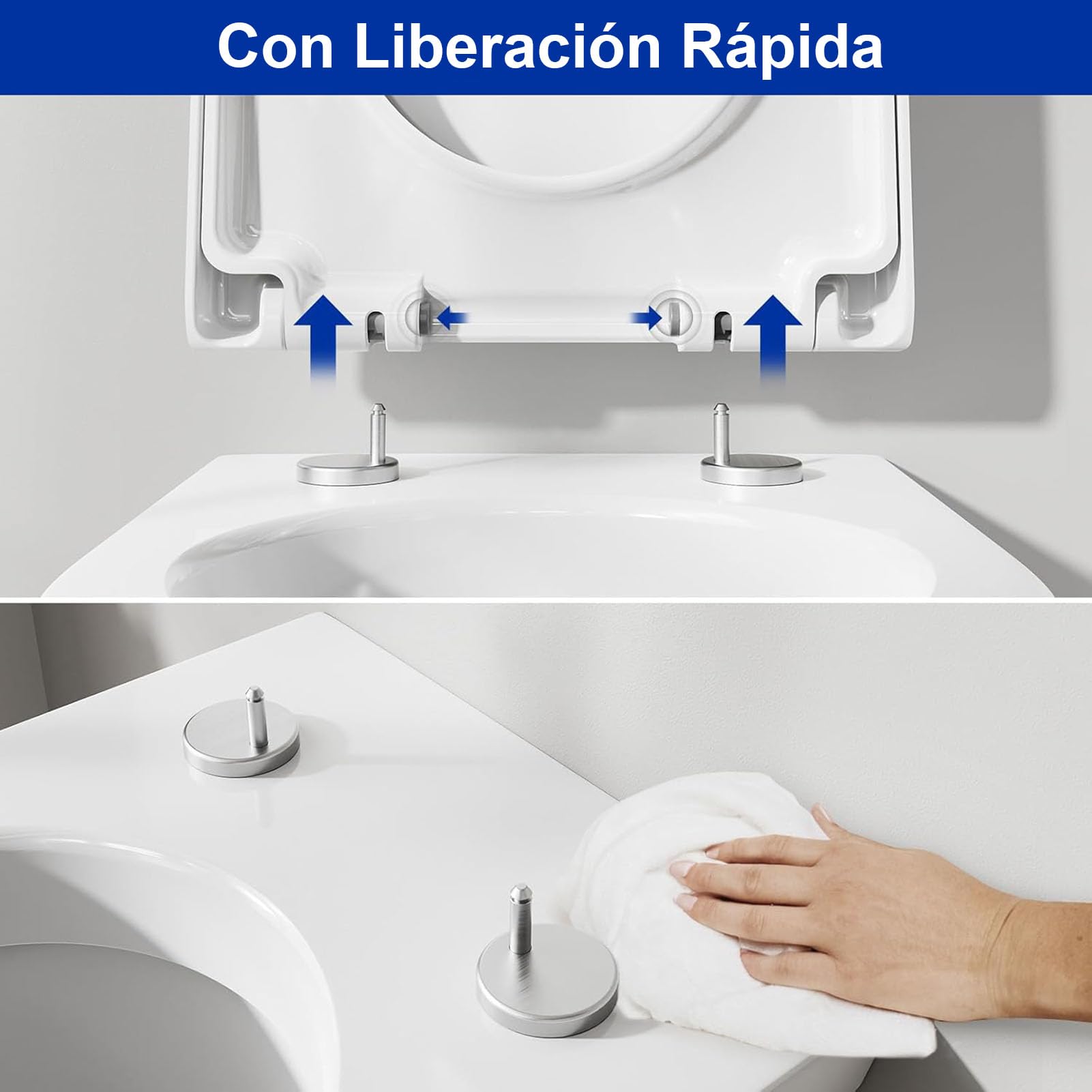 Tapa WC Cierre Suave, Tapa de Inodoro en Forma V, Polietileno, 46x37.5cm