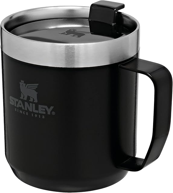 Stanley Classic Legendary Camp Mug 0.35L Matte Black  Stainless Steel Camping Mug - BPA-Free Thermos Travel Mug for Hot Drinks - Dishwasher Safe - Single Server Brewer Compatible