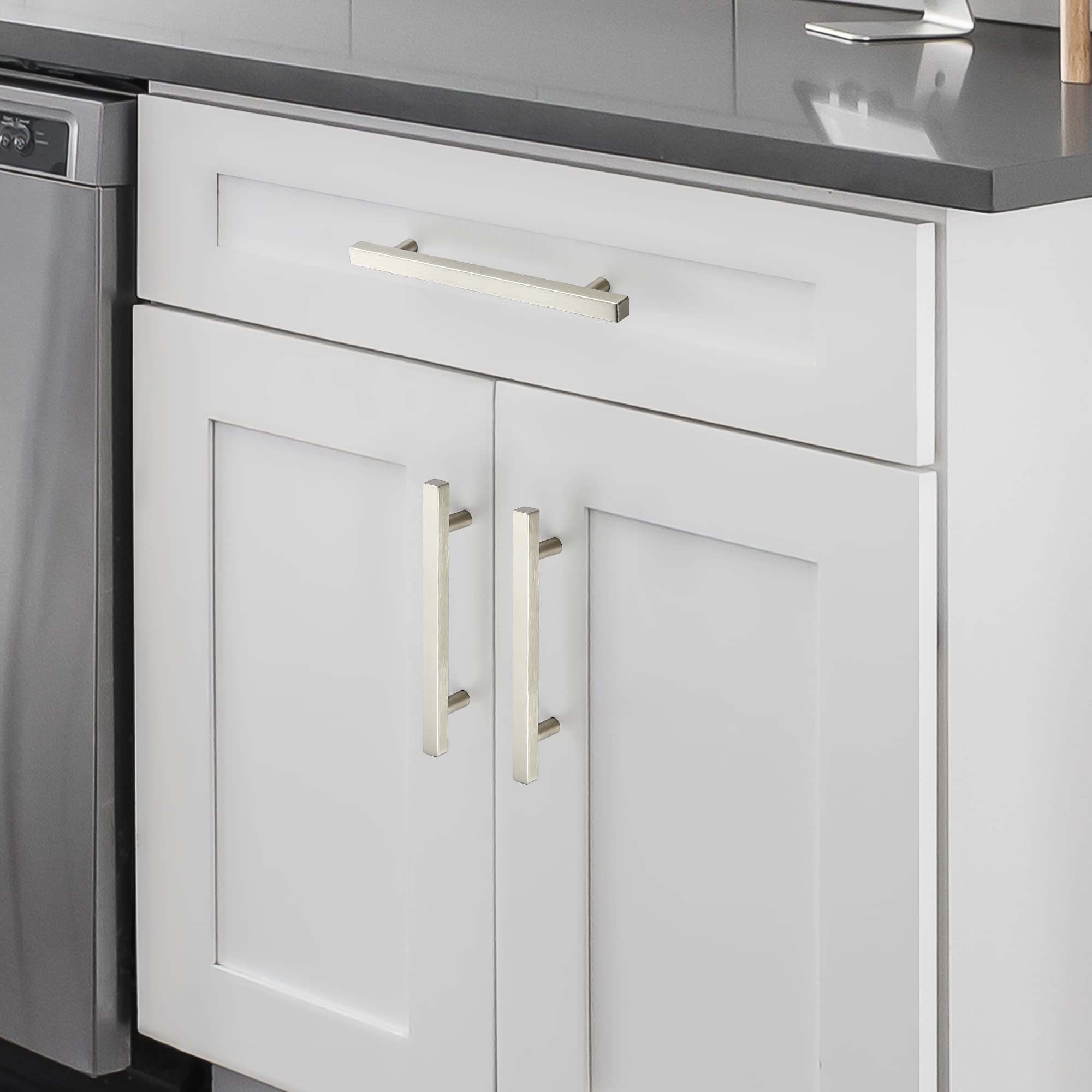 Homdiy - Paquete De 25 Tiradores De N Quel Cepillado Para Gabinetes Con Orificio Central De 85 Cm Hd201sn Herrajes De Cocina Plateados Para~p114875616