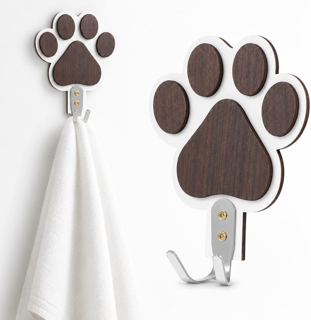 Beavorty Wooden Paw Print Towel Hook Wall-Mounted Coat and Hand Towel Holder Decorative Hook Leash Hooks for Bathroom Kitchen Entryway