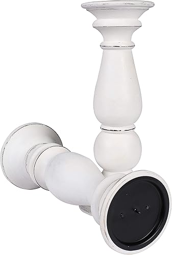 Miniatura 2 de The Wooden Town Portavelas individual de 10 pulgadas color blanco antiguo, de madera, soporte para estilo campestre, Reiki, aromaterapia, spa, sala