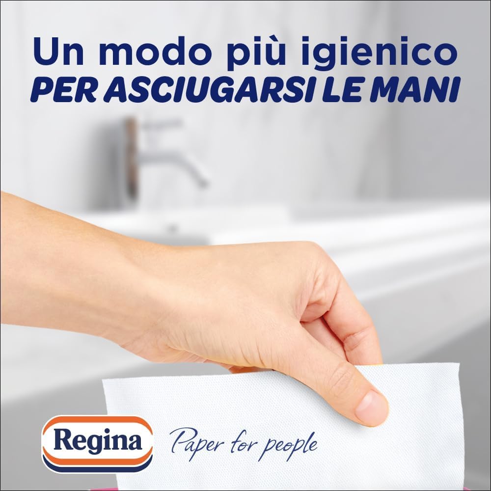 Regina 30 Rotoloni di Carta Igienica + 10 Confezioni Asciugamani Monouso | 500 Fogli a 2 Veli, Lunghi Più del Doppio dei Normali Rotoli e 100 Servizi Usa e Getta Pratici ed Igienici