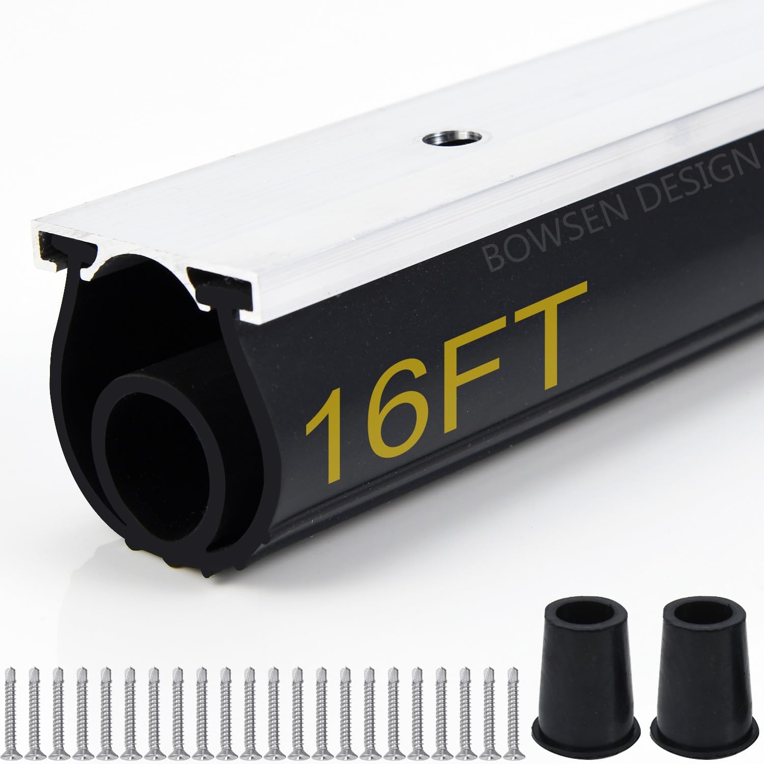 Heavy-Duty U O Ring Universal Garage Door Bottom Seals Weatherstrip Weather Stripping Rubber with Aluminum Track Retainer Kit, Black (16 FT, 1-1/4 Width)