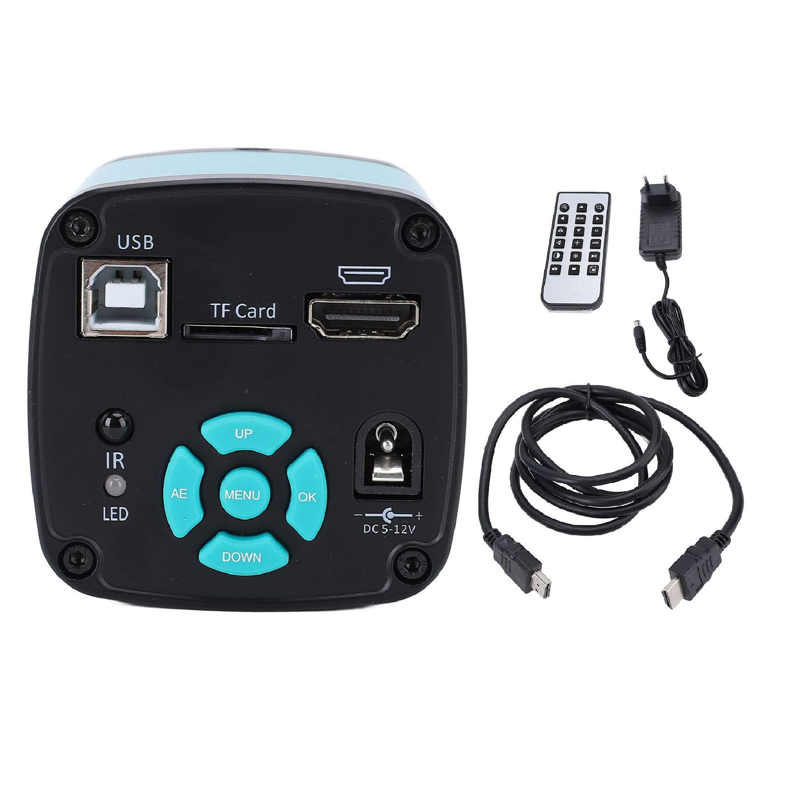 Cámara de Microscopio Industrial, 48MP 4K 1080p HDMI Cámara de Microscopio Digital 5X Zoom Digital Cámara de Video Electrónica de Mano con Salida USB2.0 para Fotos, Video (Enchufe de la UE 100-240V)