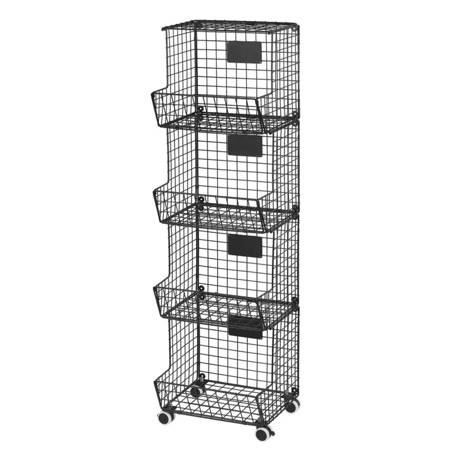 FZL02068LM Serving Trolleys 4 Tier Rolling Fruit Basket,Kitchen Metal Wire Vegetable Cart, Black Organization