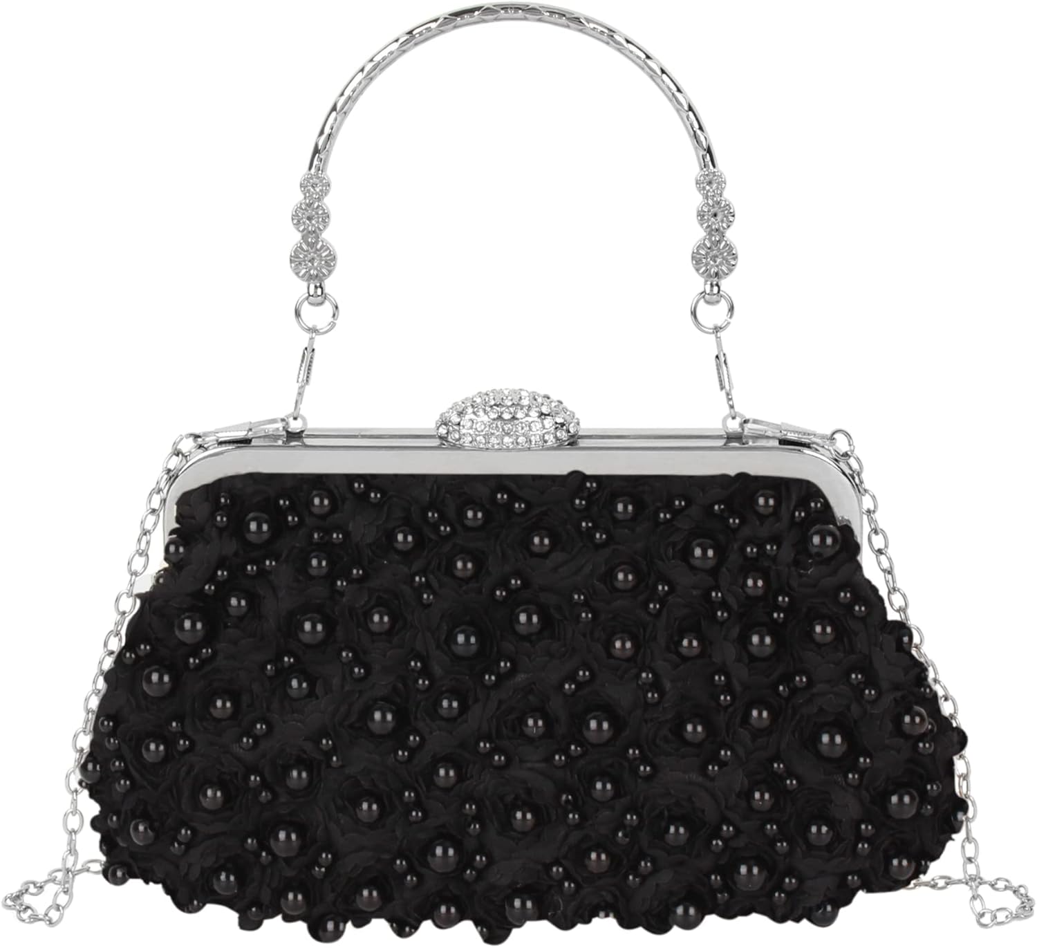 Elegant Faux Pearl Clutch Bag for Women, Rose Embroidery Vintage Wedding Purse Bridal Bridesmaid Party Crossbody Bag