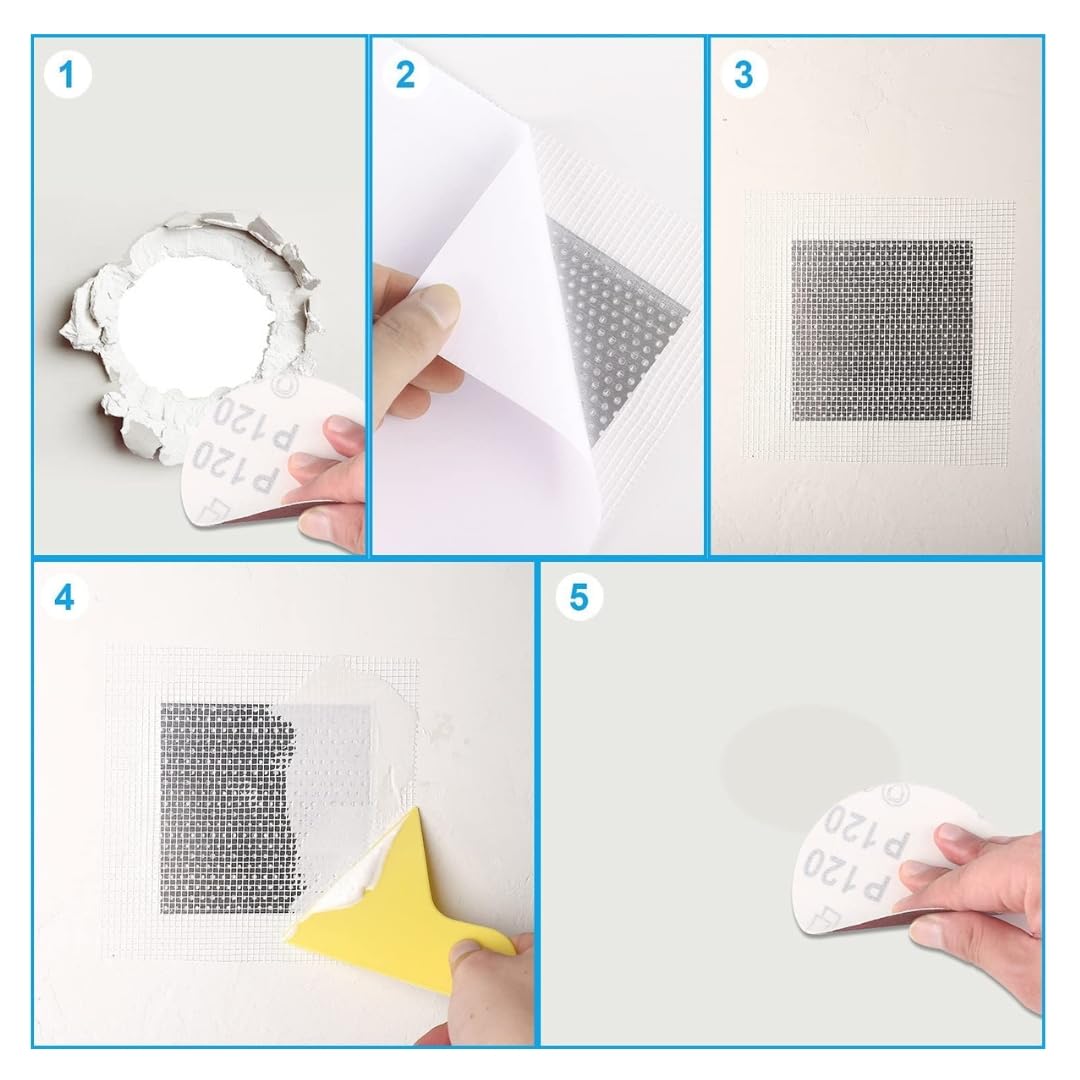 Paquete de 3 parches de pared autoadhesivos de fibra de vidrio de 10 cm x 10 cm, parche de reparación de pared, parche de yeso autoadhesivo, kit de reparación de paneles de yeso para reparar agujeros