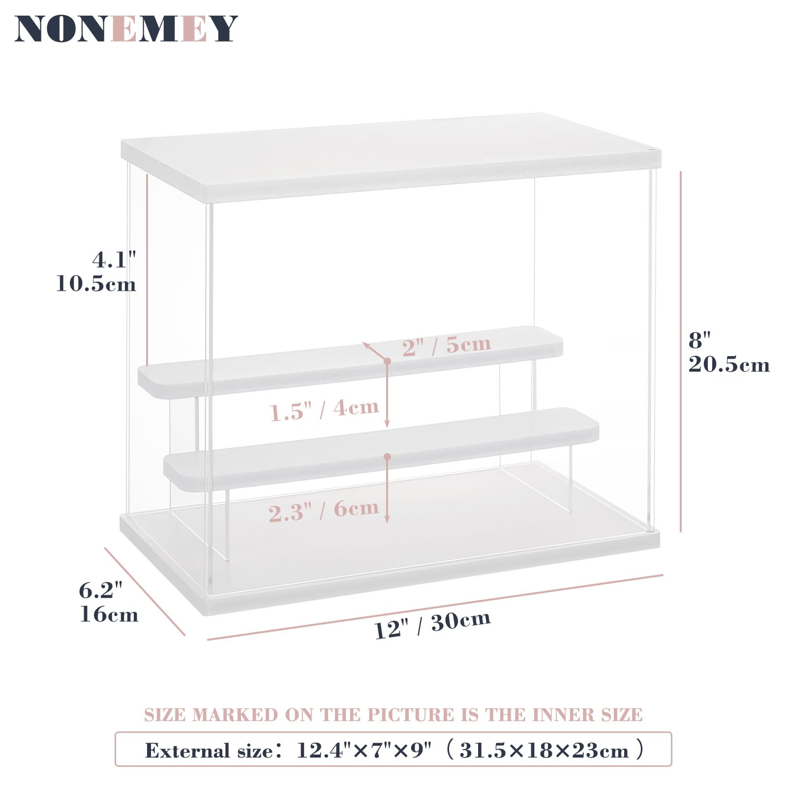 NONEMEY Clear Acrylic Display Case Stand with Led RGB Light 3/4/5/6 Tier Storage Box Showcase Dustproof Organizer Box for Collectibles (White 3Tier 12.4x7x9inch,31.5x18x23cm) - Image 4