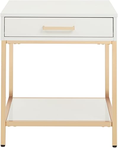 Miniatura 6 de OSP Home Furnishings Mesa auxiliar moderna Alios, acabado blanco brillante y marco dorado
