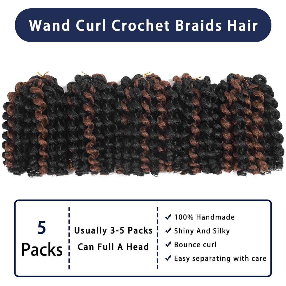 Wand Curl Crochet Braids Hair 8 Inch Jamaican Wand Curl Ombre Crochet Hair Jamaican Bounce Curl Hair Colored Crochet Braids Ringlet Twist Hair Extension Crochet Hair(5PCS,1BP30)