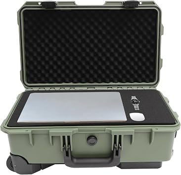 All Weather Rolling Waterproof Protective Hard Case 22 x 14 x 9.3 Inches Multi-Purpose Hard Case with Customizable Foam, Carry-On Hard Cases with Retractable Pull Handle and Wheels Green