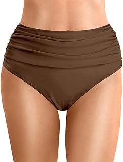 2025 Bikini de cintura alta con efecto de barriga fruncida para mujer, cómodo y elegante traje de baño para playa o piscina, pantalones cortos de baño para mujer