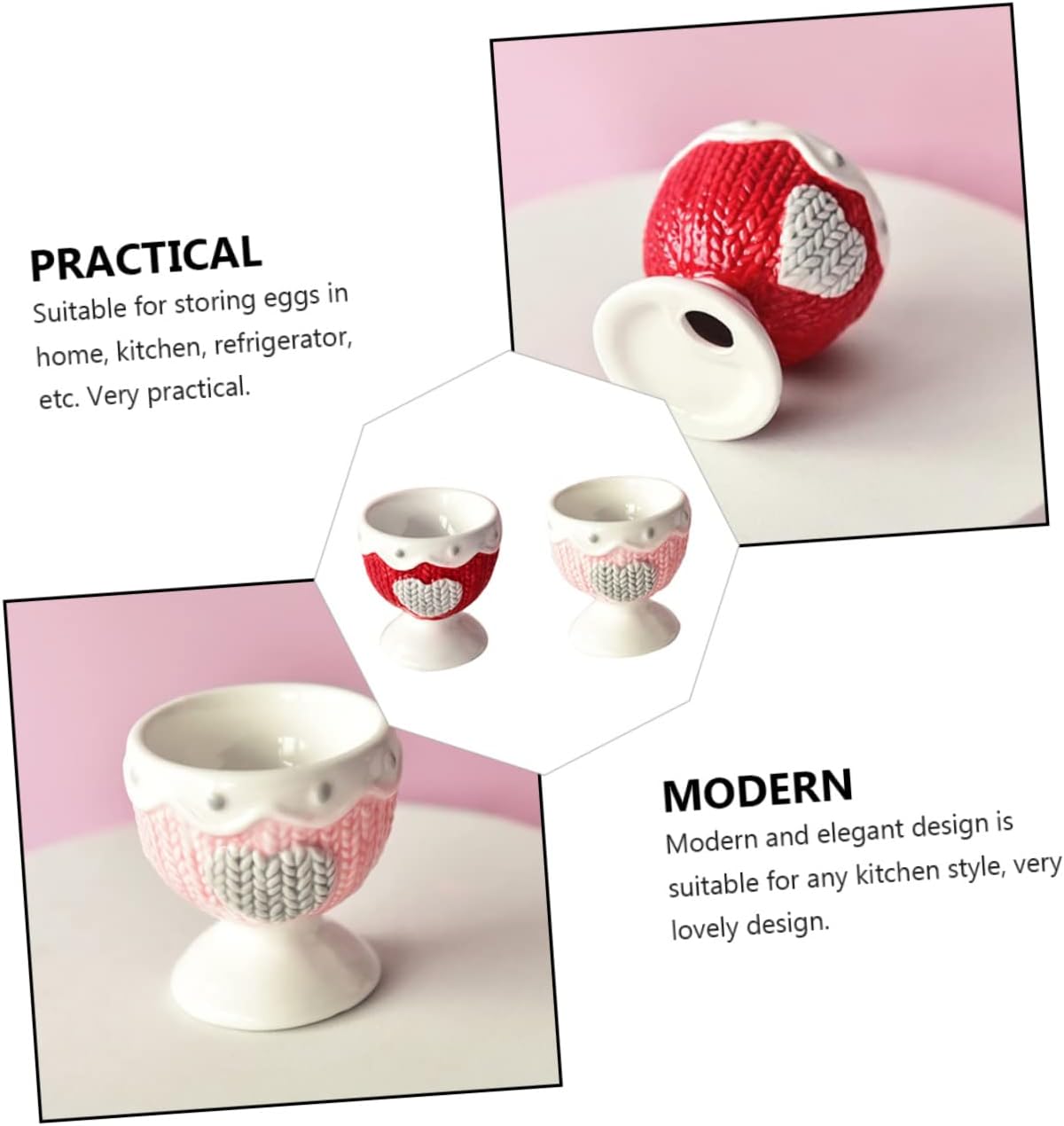 SHOWERORO 2pcs Cute Ceramic Cups for Breakfast Practical Holders for Soft Boiled for Home Kitchen and Dining Table Decor