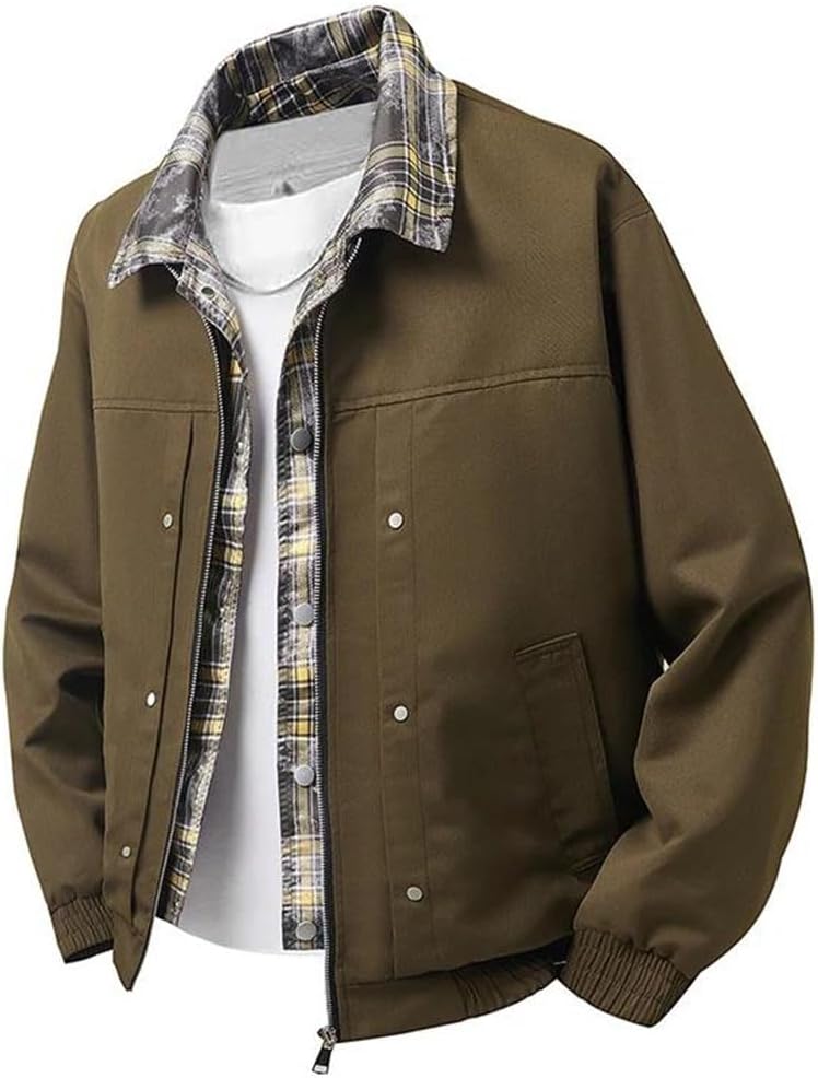 Men's An American Retro Style Faux Two-Piece Jacket Cardigan For Plaid Patchwork Polyester Elegant Outerwear For Going Out