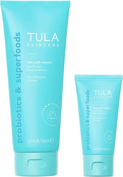 TULA Skin Care Cult Classic Cleanser Supersize, 6.7 Oz + Cult Classic Cleanser Travel Size, 1.7 Oz | 2 Piece Set