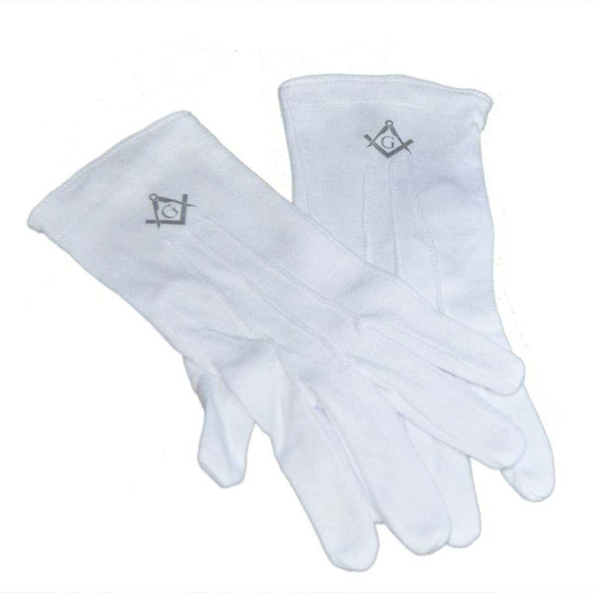 Gtr-Prestige Giftware Men's White One Size Cotton Gloves With Silver Masonic Design With G