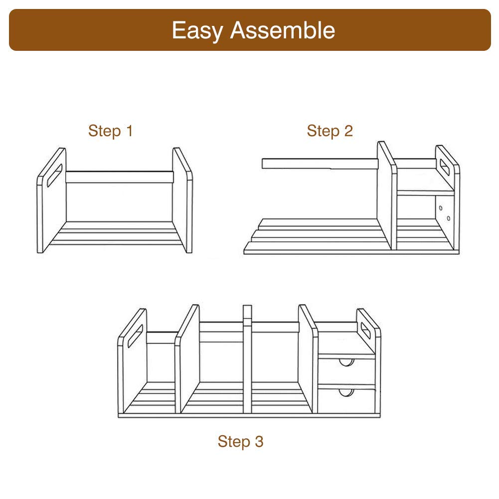 Bambus ausziehbares Schreibtisch-Bücherregal, verstellbar Holz, Schreibtisch-Organizer, Regal mit 2 Schubladen, natürliches Bambusholz Regalregal, DIY Mini Book Case mit 2 Schubladen