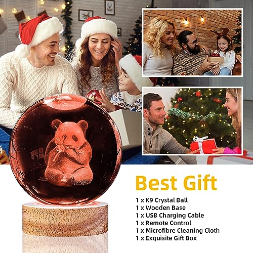 Image of 3D Panda Crystal Ball Night Light with 16 Color LED Wooden Base 3.15 Inch Glass Ball Lamps with Remote for Birthday Christmas Cute Panda Gifts for Lovers Boys Girls Friend (Upgraded)