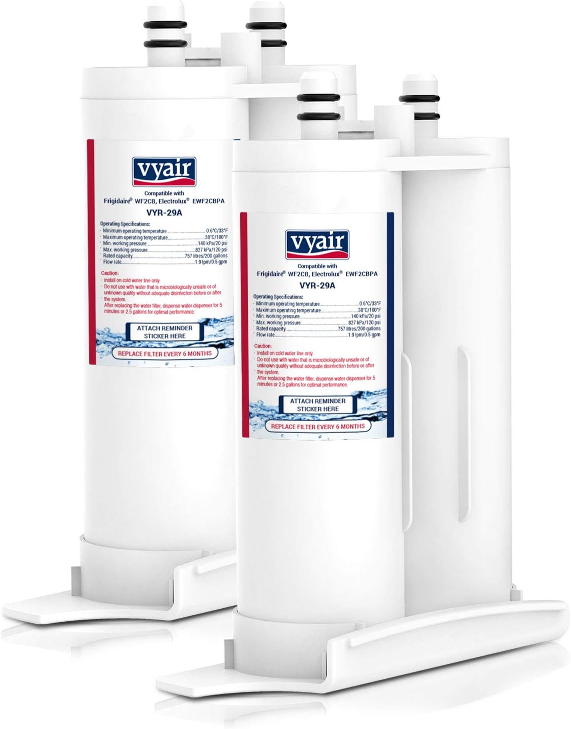 Vyair VYR-29A Fridge Freezer Water Filter Cartridge Compatible with - Frigidaire, PureAdvantage, PureSource2, FC100, 69625-CT-001; AEG ERL6297KK1; Kenmore 46-9911, 46-9916; John Lewis JLAFFS2007 (2)