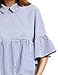 SheIn Women's Oversized Striped Ruffle Half Sleeve Collared Blouse Medium Blue