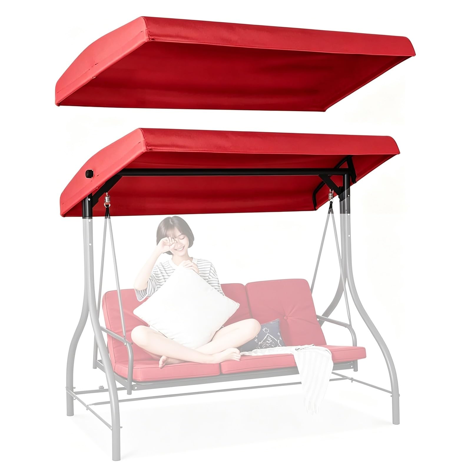 BiSaXieTa Outdoor Swing Canopy Replacement Cover, Waterproof Oxford Fabric Swing Cover with Side Grommets, Anti-UV, for Outside Porch Patio(Red,64x45in)