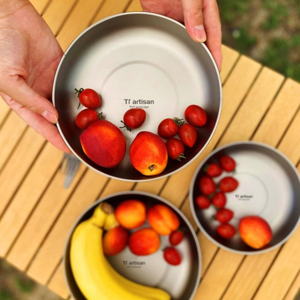 EasyByMall Piatto ultraleggero in titanio, piatto da campeggio all'aperto, piatto portatile con sacco portaoggetti, per viaggi, picnic, escursioni (700 ml), IX5Z6QX6T52Y051C97Y57JQABA