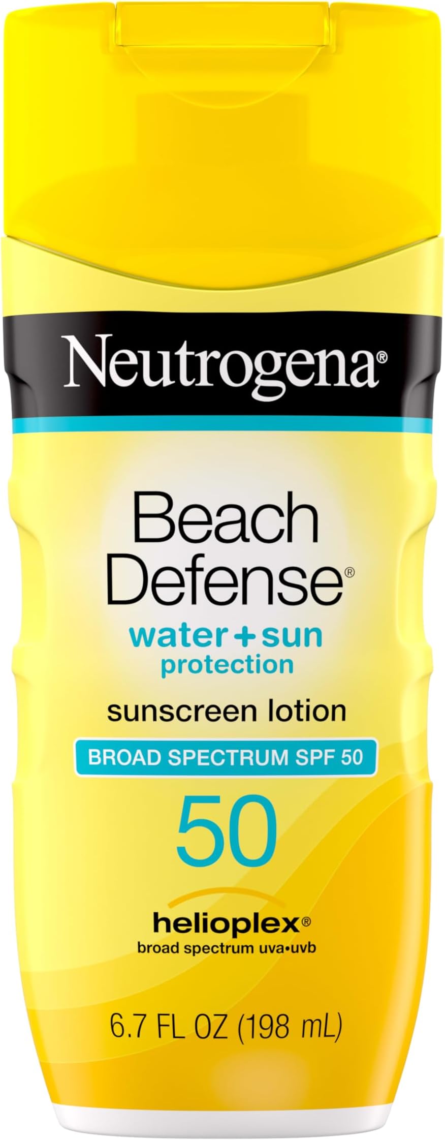 Neutrogena Beach Defense Water-Resistant Sunscreen Lotion with Broad Spectrum, Oil-Free and PABA-Free Oxybenzone-Free Sunscreen Lotion, UVA/UVB Sun Protection, SPF 50, 6.7 fl. oz