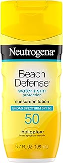 Neutrogena Sunscreen Lotion Beach Defense SPF 50, Face and Body Sunscreen, Hawaii Reef Act 104 Compliant, Octinoxate & Oxybenzone Free, Oil Free, Fast Absorbing Sun Care, 6.7 fl oz