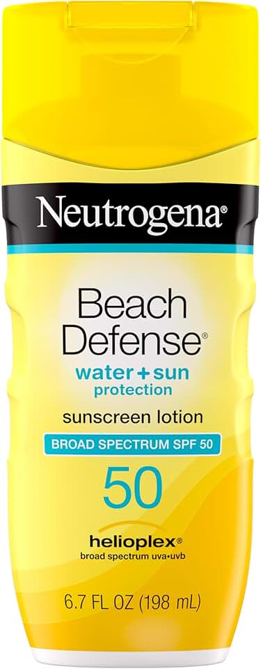 Neutrogena Sunscreen Lotion Beach Defense SPF 50, Face and Body Sunscreen, Hawaii Reef Act 104 Compliant, Octinoxate &amp; Oxybenzone Free, Oil Free, Fast Absorbing Sun Care, 6.7 fl oz