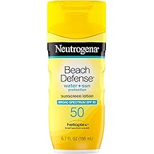 Neutrogena Sunscreen Lotion Beach Defense SPF 50, Face and Body Sunscreen, Hawaii Reef Act 104 Compliant, Octinoxate &amp; Oxybenzone Free, Oil Free, Fast Absorbing Sun Care, 6.7 fl oz