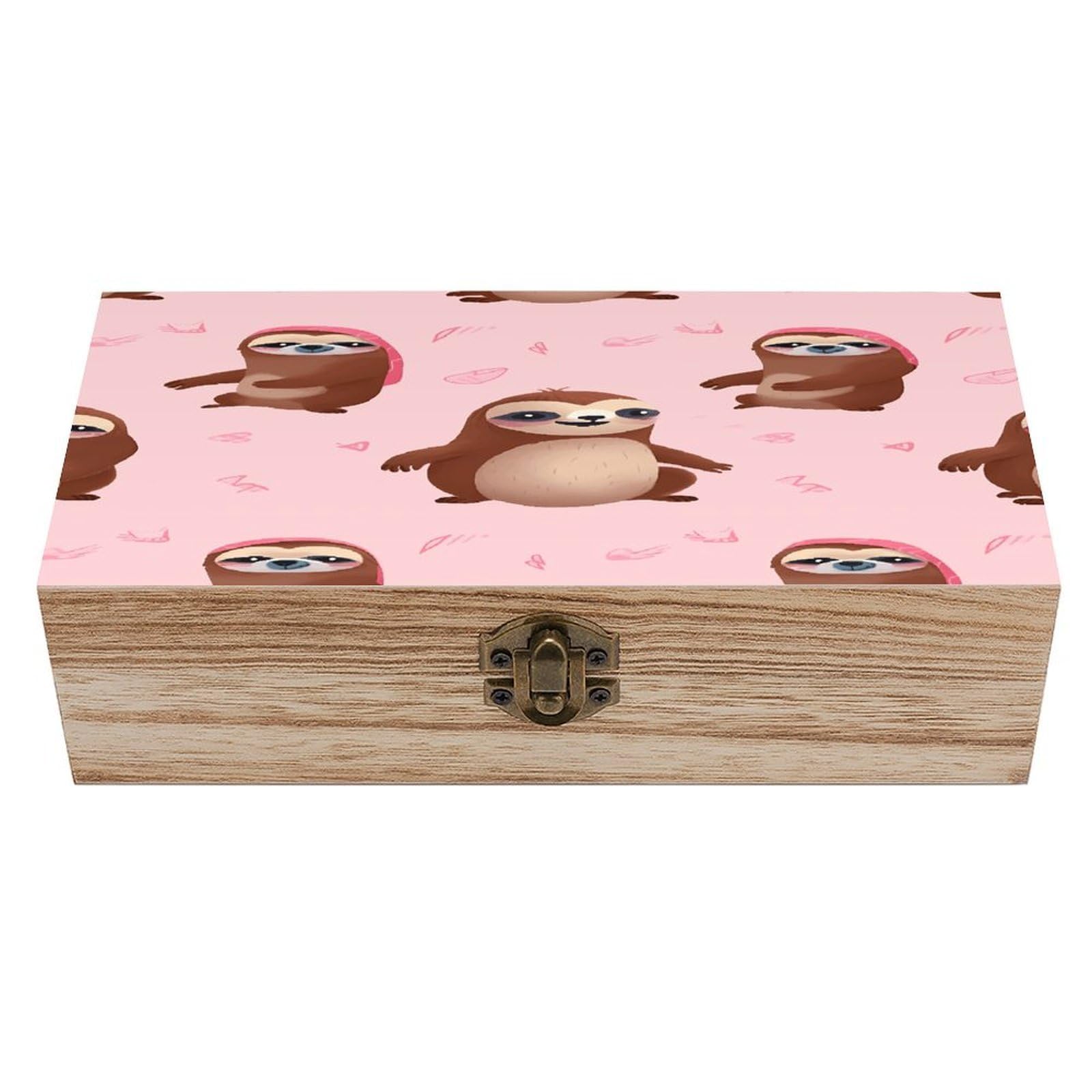 Adfgyerh Style Sloth-Pink Bins Solid Wood，Jewelry Box Retro And Exquisite，Storage Box Used For Storing Photos, Souvenirs, Letters, Gifts, And Jewelry.