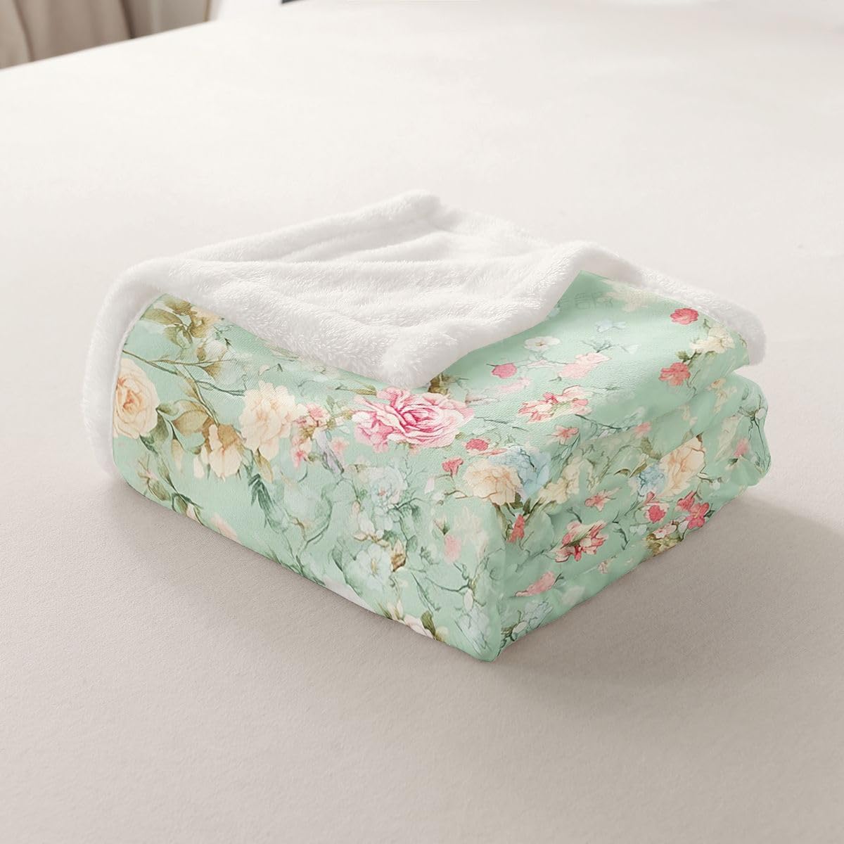 Erosebridal Rose Fleece Blanket Queen 90"x90" Flower Warm Plush Sherpa Blanket Yellow Pink Rose Branch Pretty Fuzzy Plush Throw Ink Painting Flowers Plants Room Decor