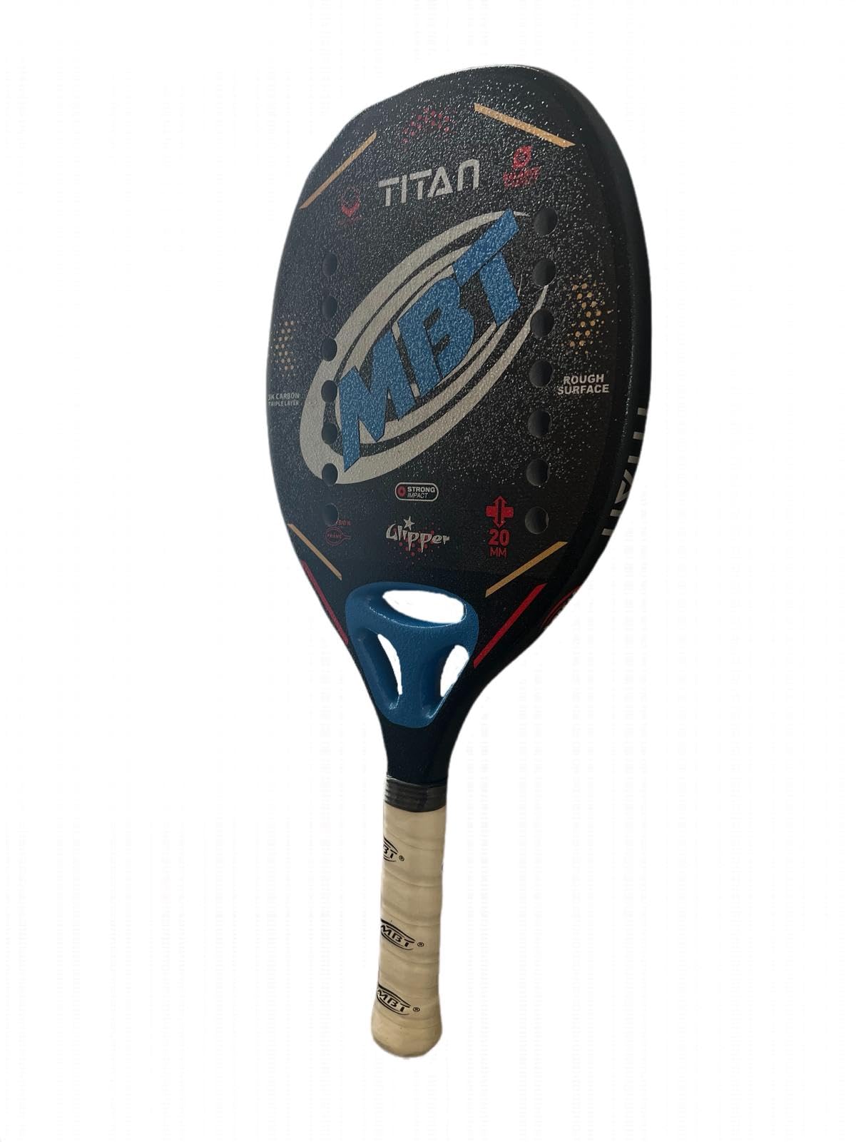 MBT TITAN BLUE, Racchetta Beach Tennis Carbonio 3K - Trattamento Glipper - Eva High Power – Leggera e Bilanciata – Profilo 20 mm - Custodia inclusa - Racchettone da mare, spiaggia