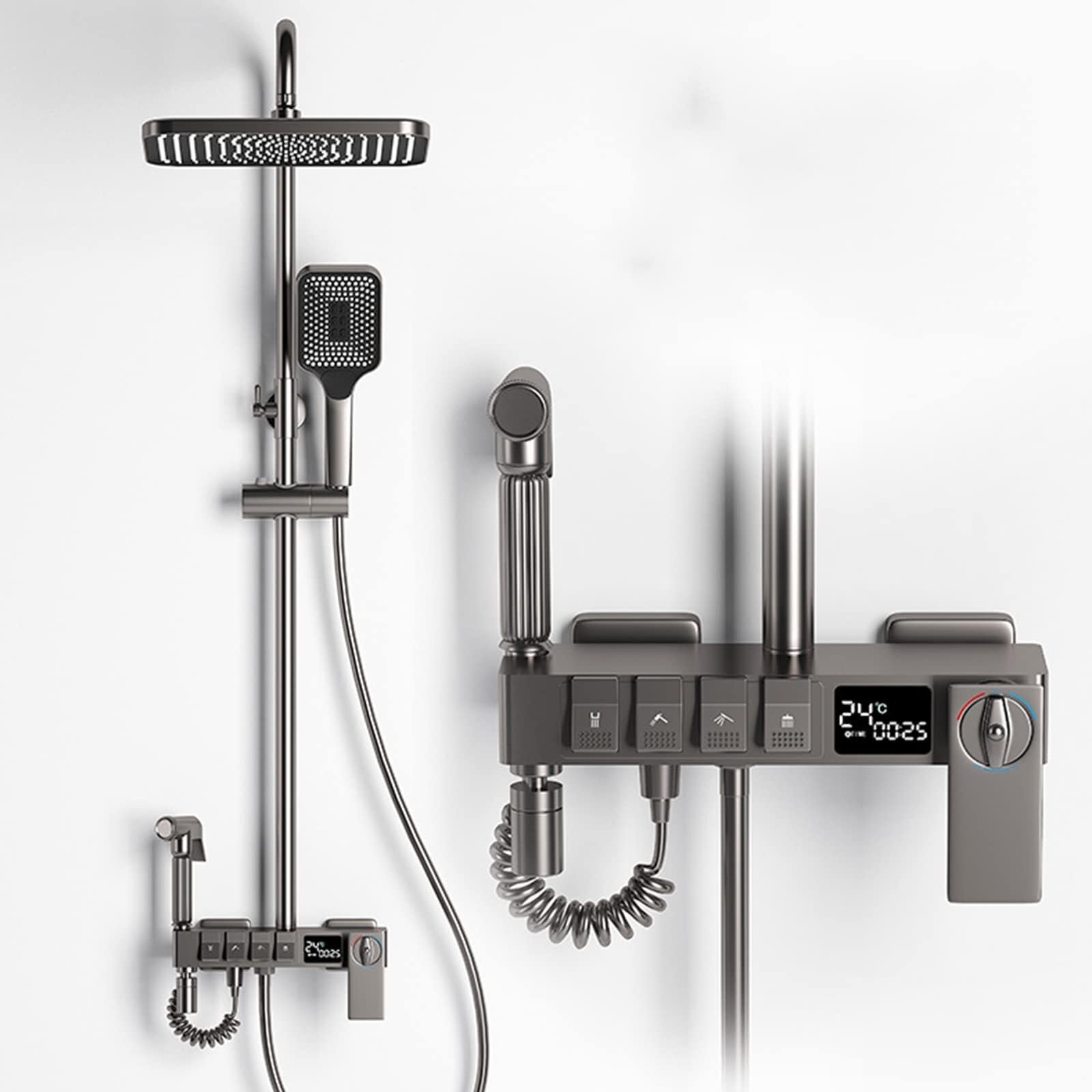 Blekwetaat Gray Shower Head Thermostatic Shower Faucet Set Bathroom Digital Display Shower System Shower Fixture, Brass Bathtub Faucet With Handheld Spray(Gray)