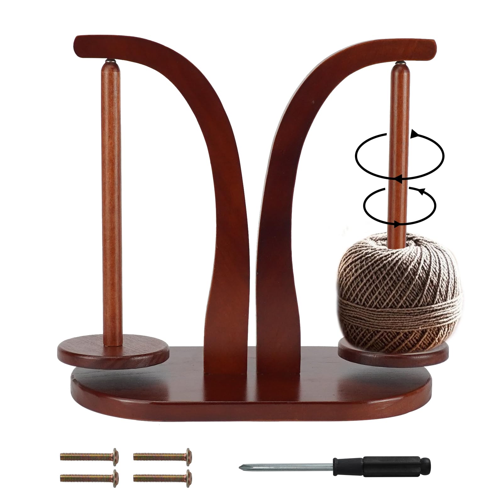 Double Rotating Yarn Holder, BOJVESH Magnetic Wooden Yarn Spinner, Detachable Vintage Yarn Ball Holder for Crocheting and Knitting, Wool Holder Yarn Rack Yarn Stand Organizer for Crochet Lovers