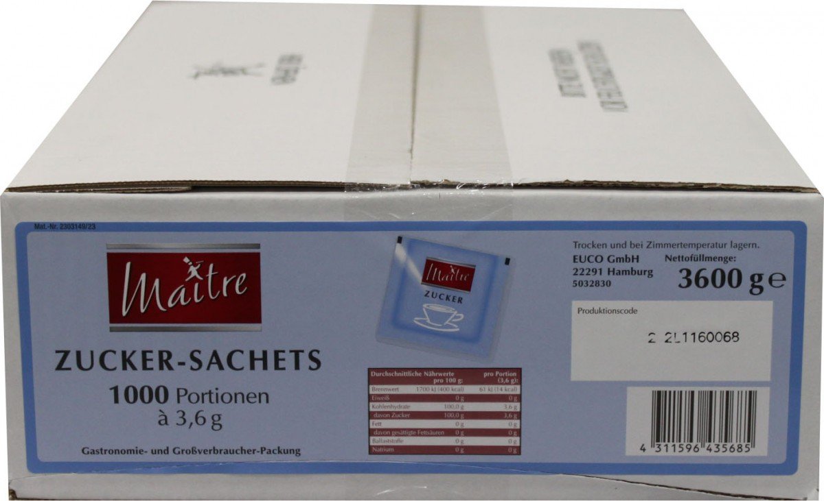 Maitre Zucker Sachets, 1000 x 3,6g
