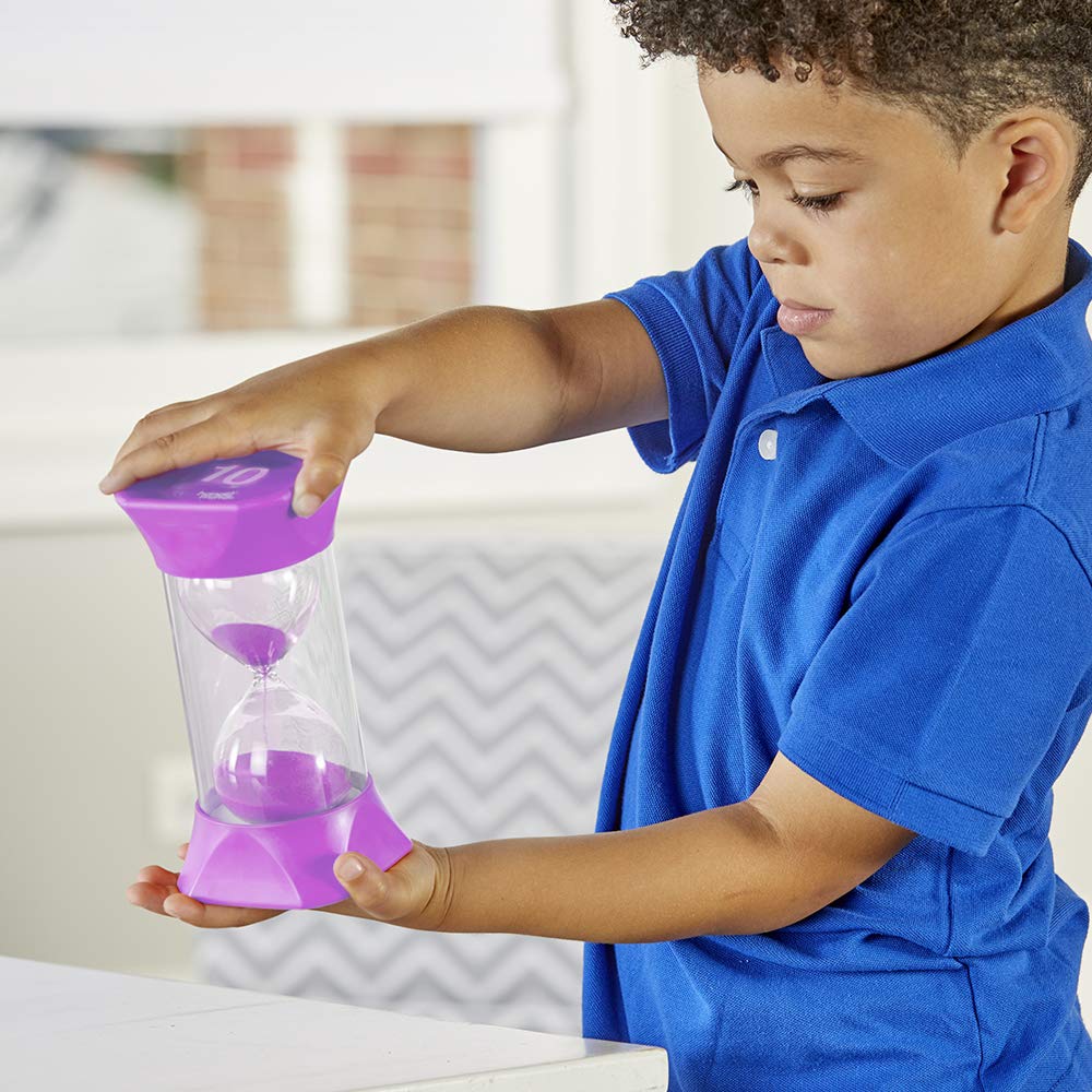 Learning Resources Clessidra gigante, Clessidra da 10 minuti con coperchi in gomma morbida per mettere in pausa senza fare rumore, Clessidre per la classe da bambini