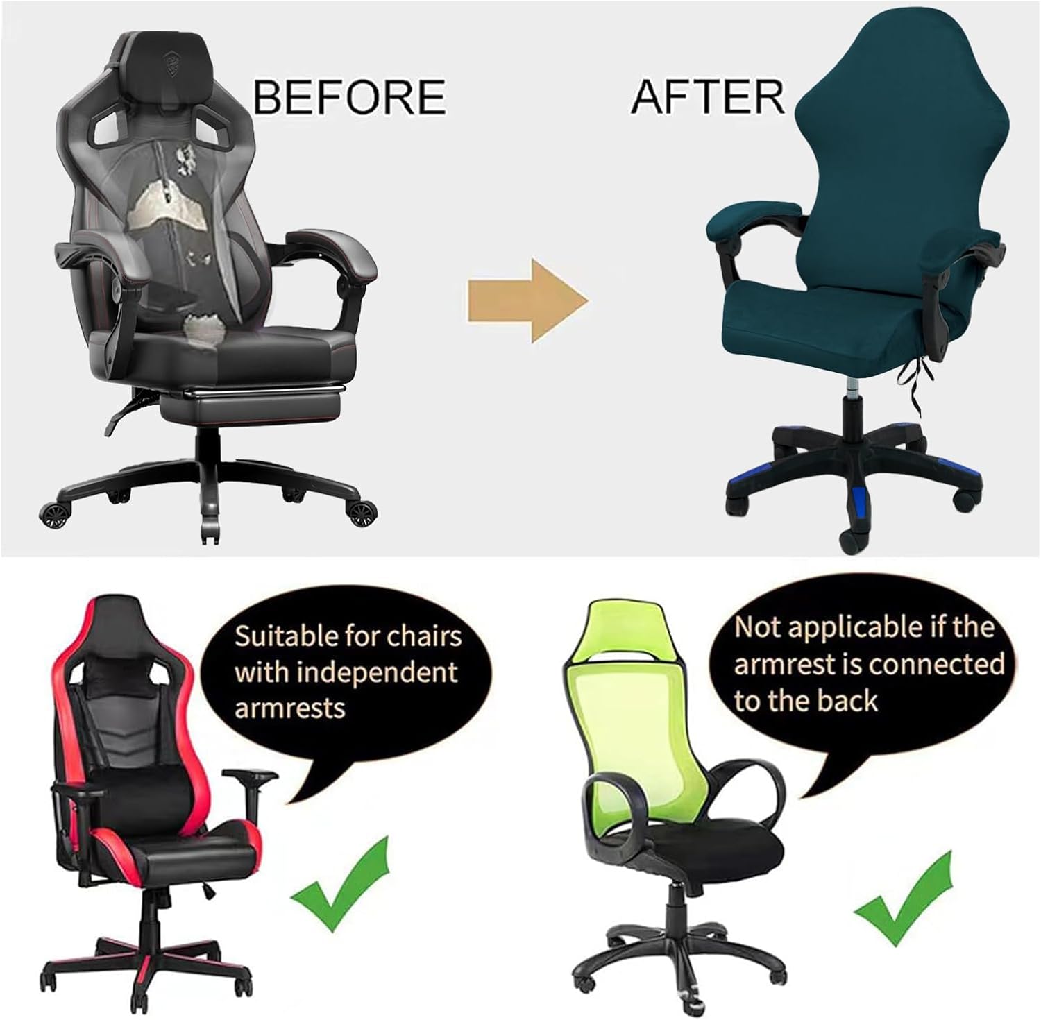 Gaming Chair Covers Slipcovers, Stretch Velvet Removable Washable Computer Reclining Chair Protector with Armrest Cover (Forest Green)