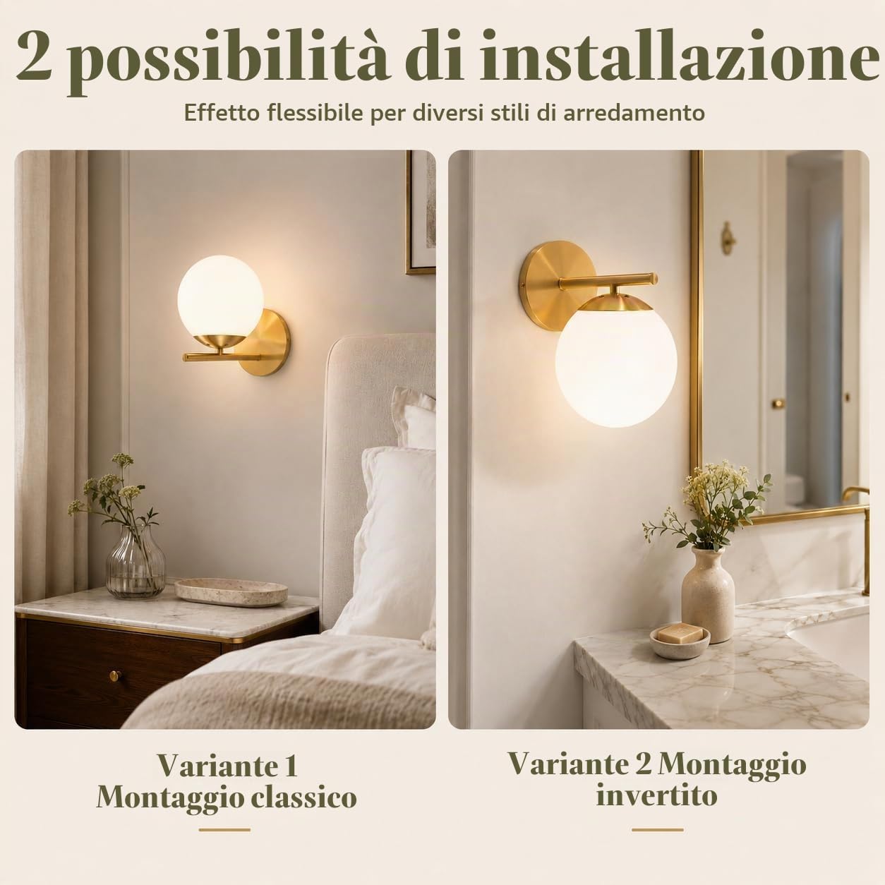 ZMH lampada da parete per interni bagno - lampada da letto oro E27 palla