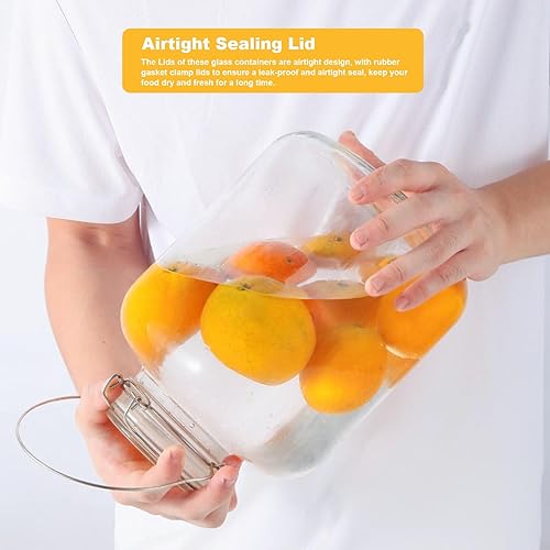 Miniatura 6 de Juego de 2 tarros de vidrio herméticos de 1 galón con tapas, recipientes de almacenamiento de vidrio extra grandes con asa para harina, cereales,